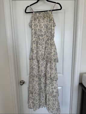Storia Cream Maxi Dress with Blue Floral Print